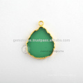 Feito à mão em microfone de ouro Micron Casquinha em prata esterlina Atacado Emerald Quartz Slice Cut Gemstone Bezel Charm Connectors